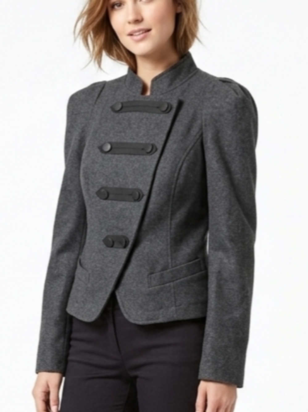 New York & Company Gray Wool Blend Cropped Military Marching Band Jacket Small